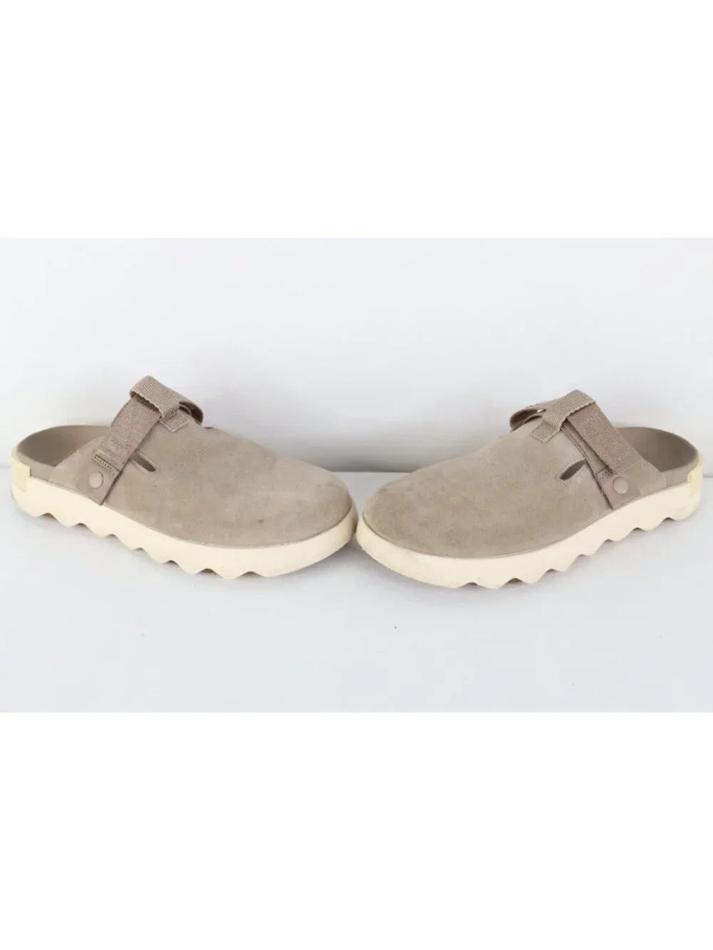 Vtg Y2K Sorel Womens 9.5 Suede Leather Viibe Chunky Mules Sandals Shoes Beige